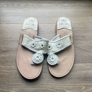 Jack Rogers Cream Sandals with Whipstitched Medallion